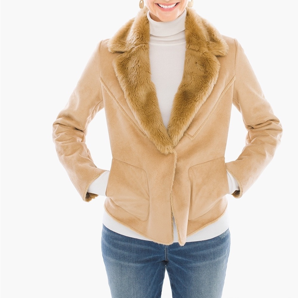 NWT Chico’s Tan Faux Shearling and Faux Suede Jacket